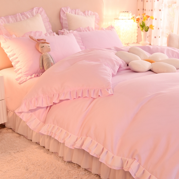 91家纺网 家纺一手货源 找家纺 欧冠 2022新款公主风爱恋系列四件套 爱恋-浅粉