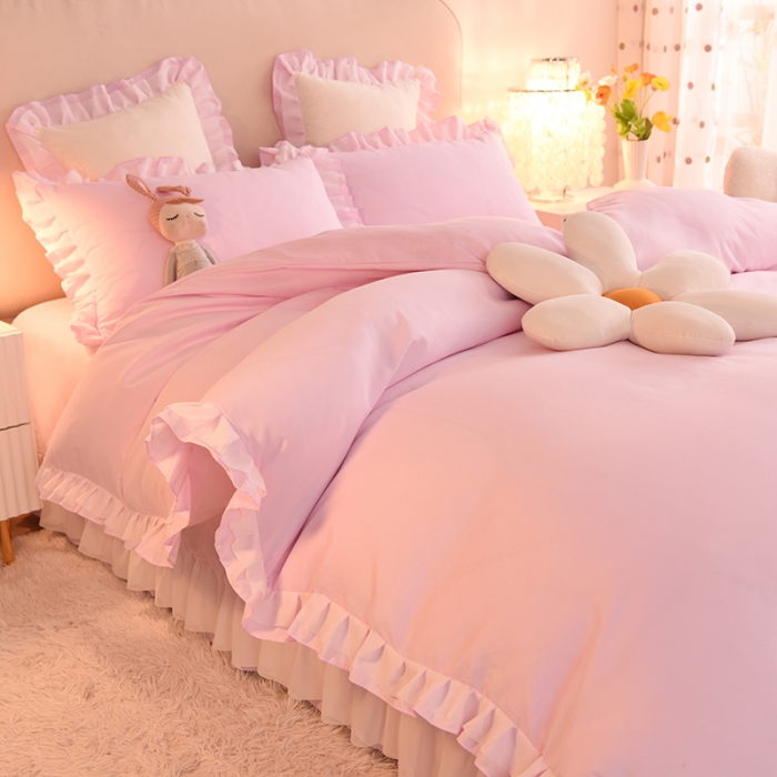 91家纺网 家纺一手货源 找家纺 欧冠 2022新款公主风爱恋系列四件套 爱恋-浅粉