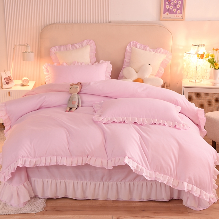 91家纺网 家纺一手货源 找家纺 欧冠 2022新款公主风爱恋系列四件套 爱恋-浅粉