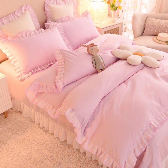 91家纺网 家纺一手货源 找家纺 欧冠 2022新款公主风爱恋系列四件套 爱恋-浅粉