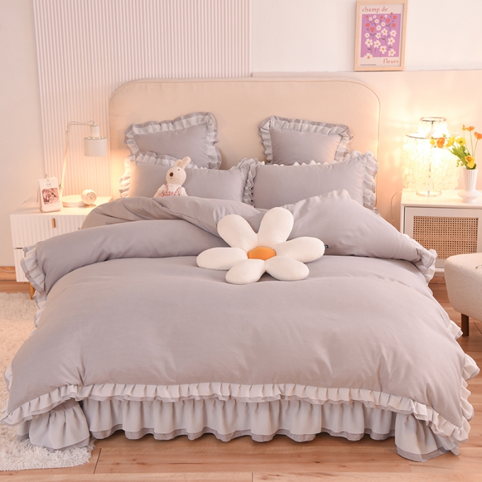 91家纺网 家纺一手货源 找家纺 欧冠 2022新款公主风爱恋系列四件套 爱恋-浅灰