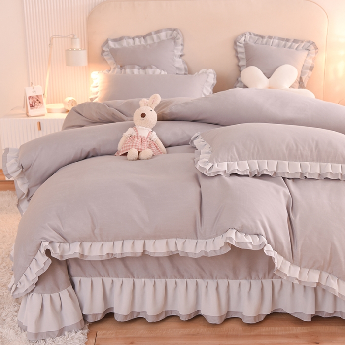 91家纺网 家纺一手货源 找家纺 欧冠 2022新款公主风爱恋系列四件套 爱恋-浅灰