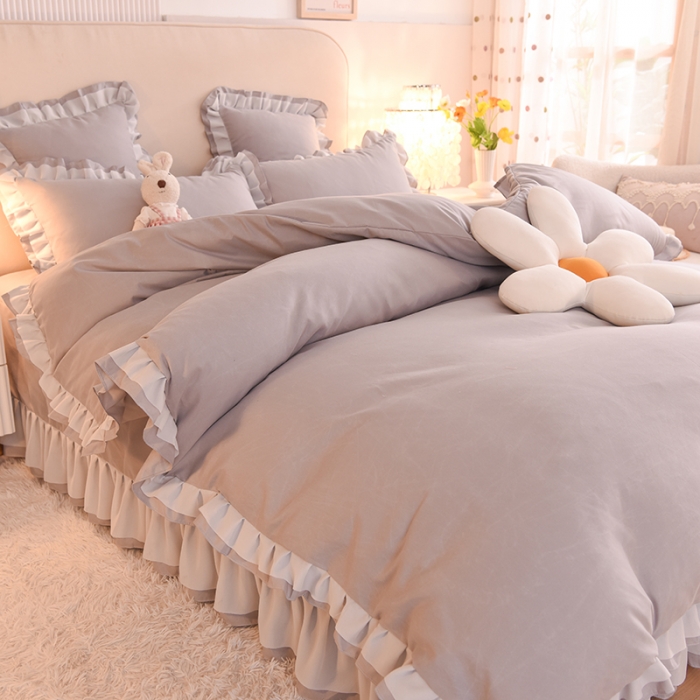 91家纺网 家纺一手货源 找家纺 欧冠 2022新款公主风爱恋系列四件套 爱恋-浅灰