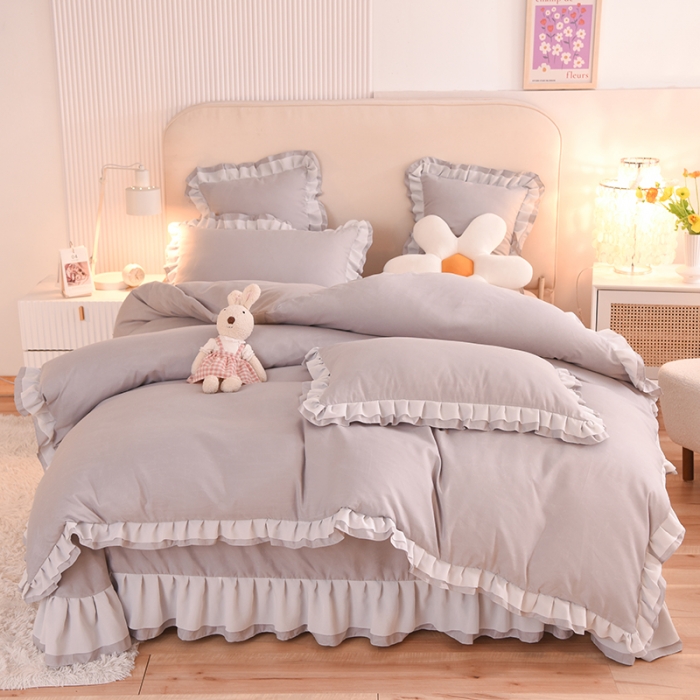 91家纺网 家纺一手货源 找家纺 欧冠 2022新款公主风爱恋系列四件套 爱恋-浅灰