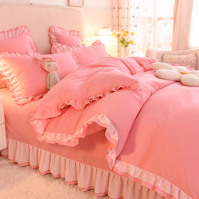 91家纺网 家纺一手货源 找家纺 欧冠 2022新款公主风爱恋系列四件套 爱恋-石榴红