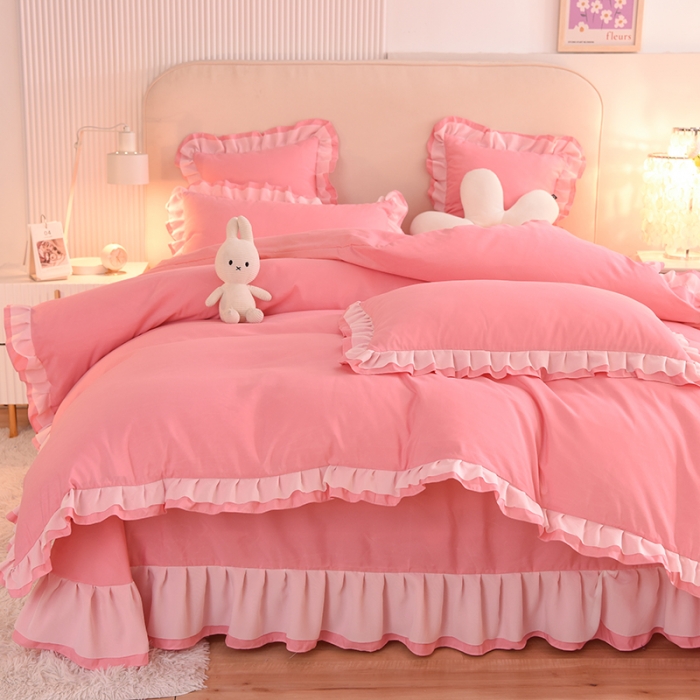 91家纺网 家纺一手货源 找家纺 欧冠 2022新款公主风爱恋系列四件套 爱恋-石榴红