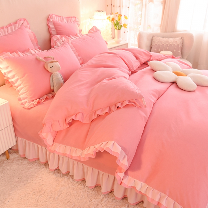 91家纺网 家纺一手货源 找家纺 欧冠 2022新款公主风爱恋系列四件套 爱恋-石榴红