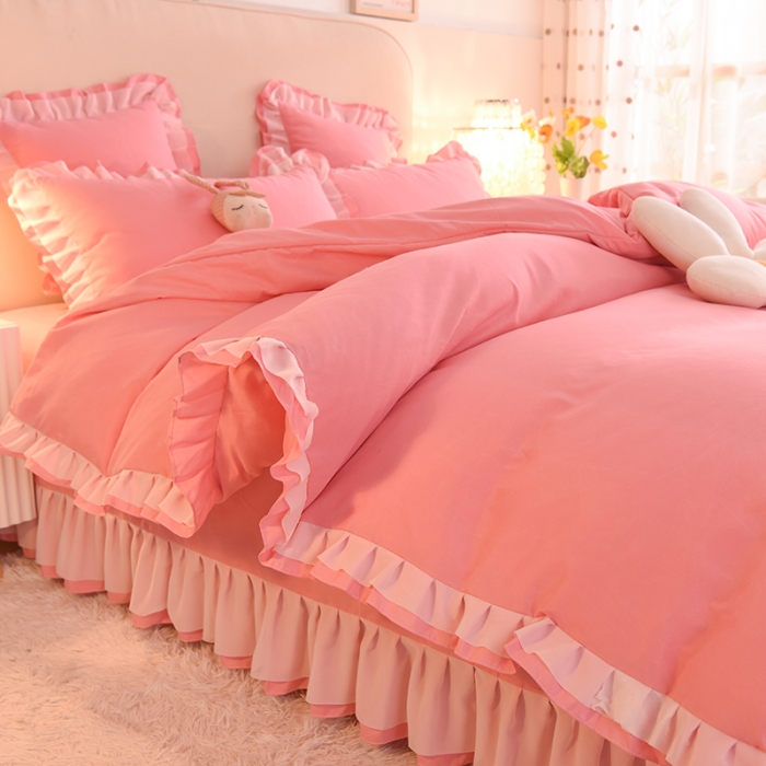 91家纺网 家纺一手货源 找家纺 欧冠 2022新款公主风爱恋系列四件套 爱恋-石榴红