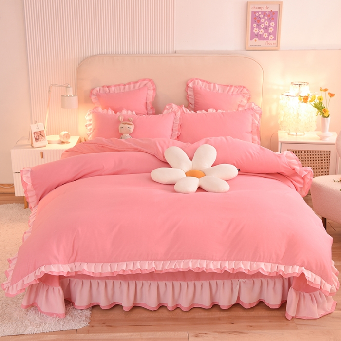 91家纺网 家纺一手货源 找家纺 欧冠 2022新款公主风爱恋系列四件套 爱恋-石榴红