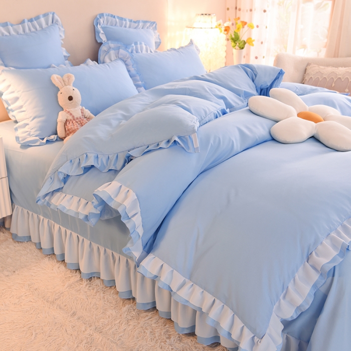 91家纺网 家纺一手货源 找家纺 欧冠 2022新款公主风爱恋系列四件套 爱恋-天空蓝