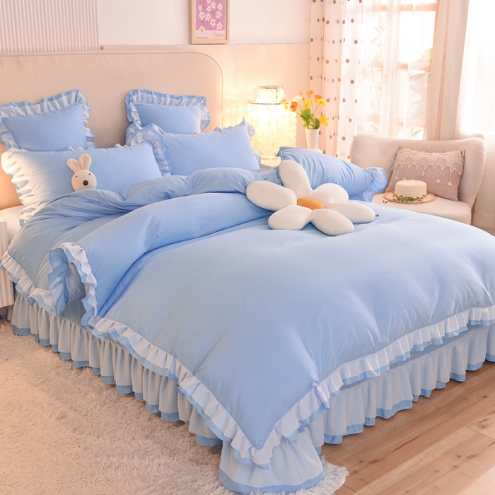 91家纺网 家纺一手货源 找家纺 欧冠 2022新款公主风爱恋系列四件套 爱恋-天空蓝