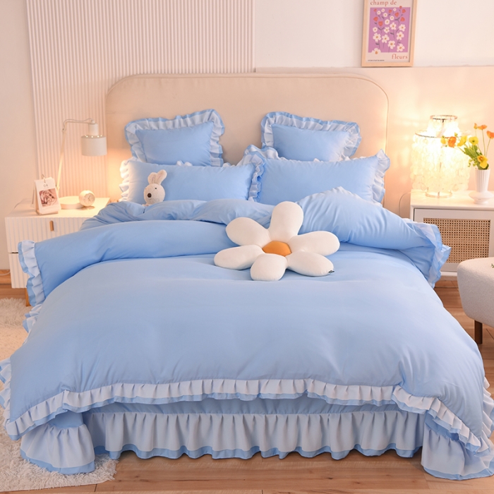 91家纺网 家纺一手货源 找家纺 欧冠 2022新款公主风爱恋系列四件套 爱恋-天空蓝