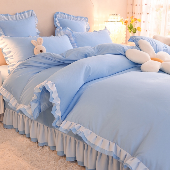 91家纺网 家纺一手货源 找家纺 欧冠 2022新款公主风爱恋系列四件套 爱恋-天空蓝