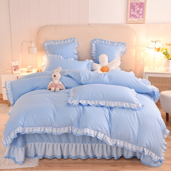 91家纺网 家纺一手货源 找家纺 欧冠 2022新款公主风爱恋系列四件套 爱恋-天空蓝