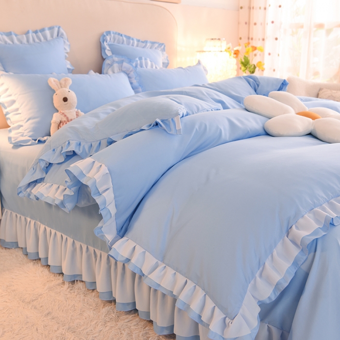 91家纺网 家纺一手货源 找家纺 欧冠 2022新款公主风爱恋系列四件套 爱恋-天空蓝