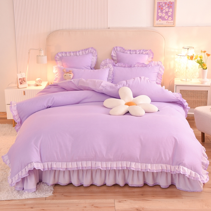 91家纺网 家纺一手货源 找家纺 欧冠 2022新款公主风爱恋系列四件套 爱恋-薰衣紫