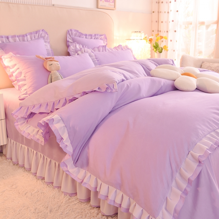 91家纺网 家纺一手货源 找家纺 欧冠 2022新款公主风爱恋系列四件套 爱恋-薰衣紫