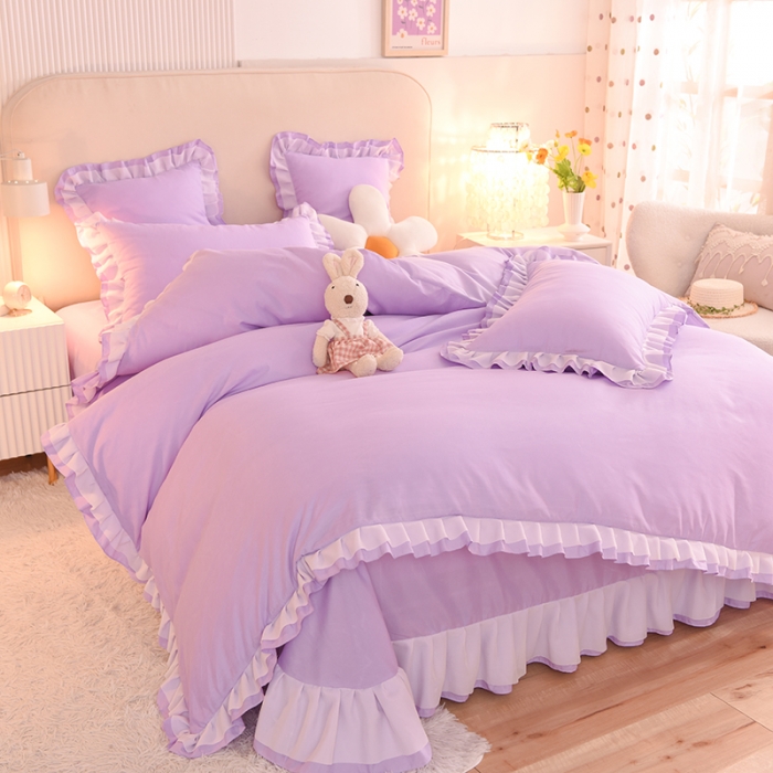 91家纺网 家纺一手货源 找家纺 欧冠 2022新款公主风爱恋系列四件套 爱恋-薰衣紫