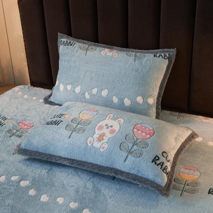 喜居 2021新款雪花绒单枕套 蓝小兔子