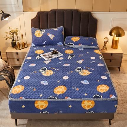 91家纺网 家纺一手货源 找家纺 喜居 2021新款牛奶绒夹棉床笠 太空人