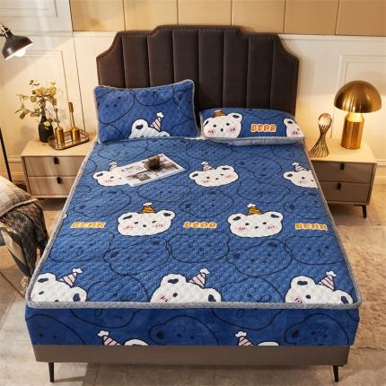 91家纺网 家纺一手货源 找家纺 喜居 2021新款牛奶绒夹棉床笠 印象小熊