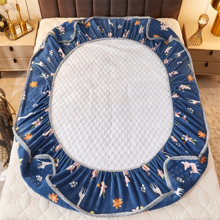 91家纺网 家纺一手货源 找家纺 喜居 2021新款牛奶绒夹棉床笠 森林小鹿