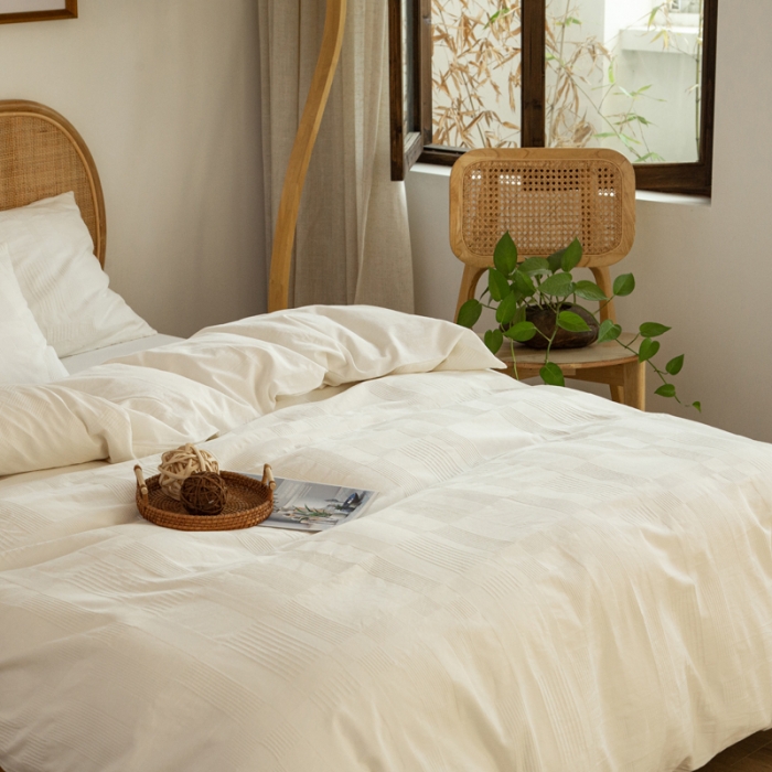 91家纺网 家纺一手货源 找家纺 安莱生活 2021新款田园名宿简约风原棉不染提花四件套 大方格