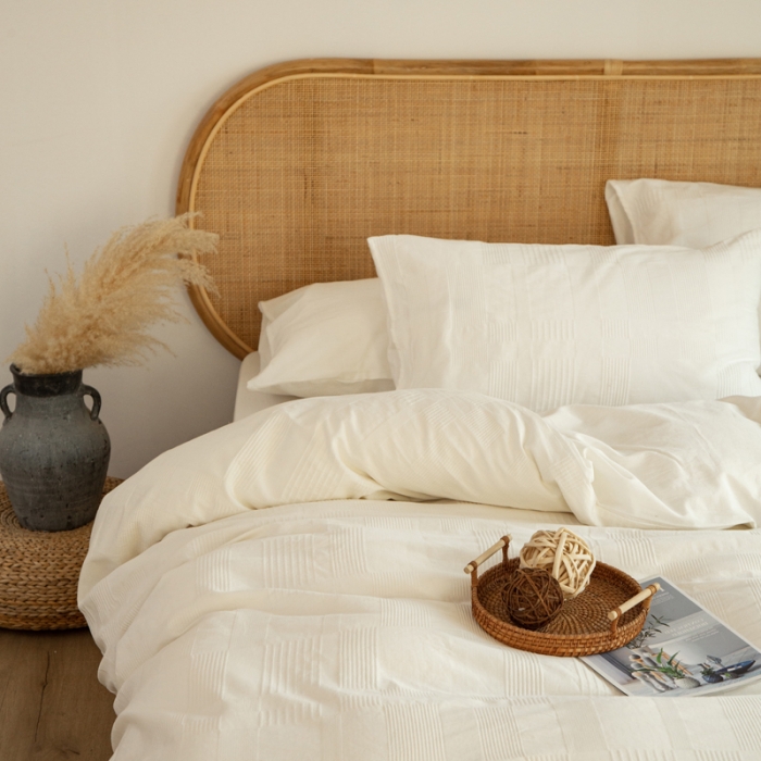 91家纺网 家纺一手货源 找家纺 安莱生活 2021新款田园名宿简约风原棉不染提花四件套 大方格