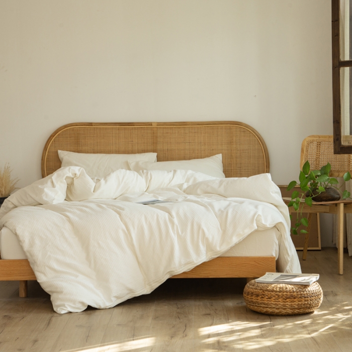 91家纺网 家纺一手货源 找家纺 安莱生活 2021新款田园名宿简约风原棉不染提花四件套 小方格