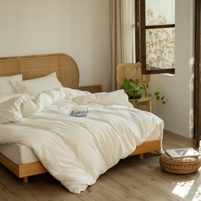 91家纺网 家纺一手货源 找家纺 安莱生活 2021新款田园名宿简约风原棉不染提花四件套 小方格