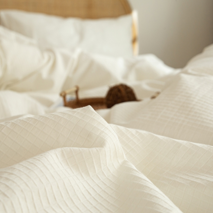 91家纺网 家纺一手货源 找家纺 安莱生活 2021新款田园名宿简约风原棉不染提花四件套 小方格