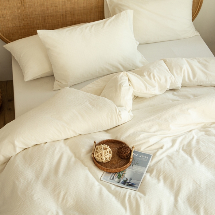 91家纺网 家纺一手货源 找家纺 安莱生活 2021新款田园名宿简约风原棉不染提花四件套 小雨点