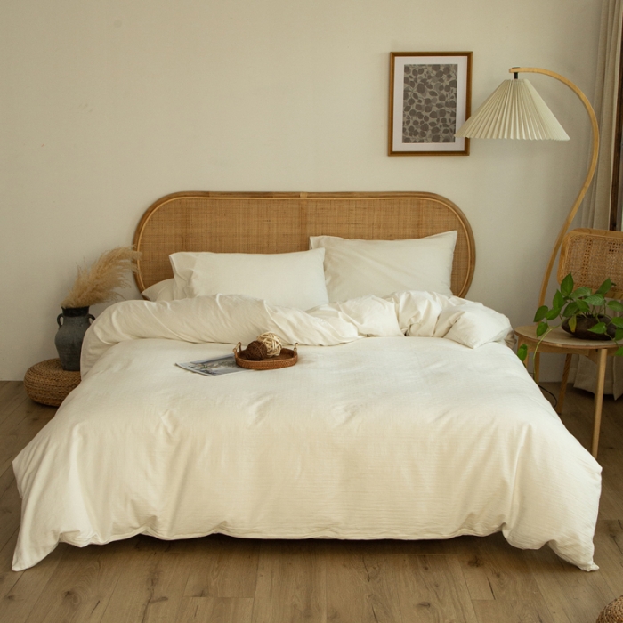 91家纺网 家纺一手货源 找家纺 安莱生活 2021新款田园名宿简约风原棉不染提花四件套 小雨点