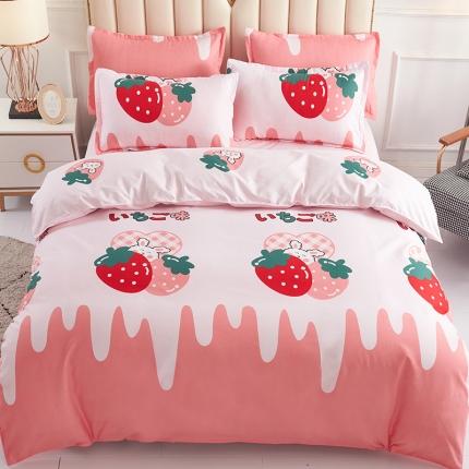 爱诗诺2025新款植物羊绒四件套磨毛印花亲肤四件套 甜心草莓