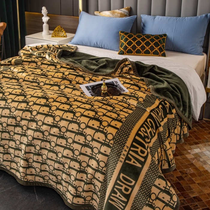 91家纺网 家纺一手货源 找家纺 卡奥 AB版云貂绒毛毯法莱绒休闲盖毯沙发毯空调毯子 迪拉绿