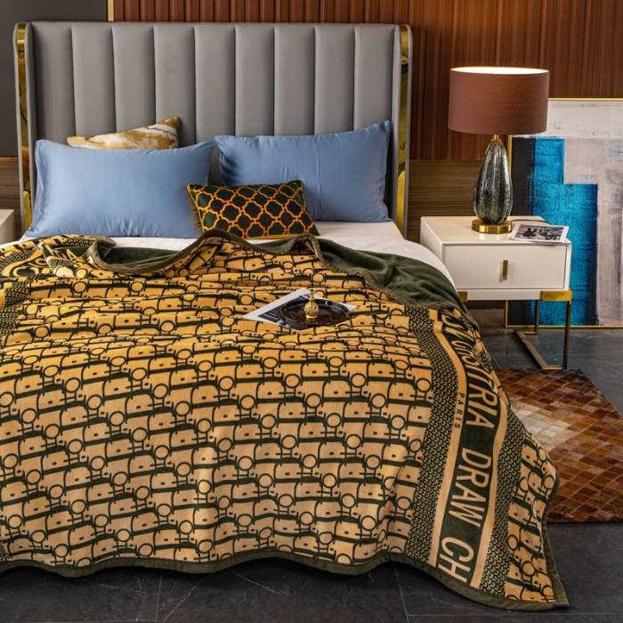 91家纺网 家纺一手货源 找家纺 卡奥 AB版云貂绒毛毯法莱绒休闲盖毯沙发毯空调毯子 迪拉绿