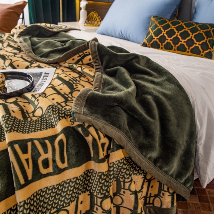 91家纺网 家纺一手货源 找家纺 卡奥 AB版云貂绒毛毯法莱绒休闲盖毯沙发毯空调毯子 迪拉绿