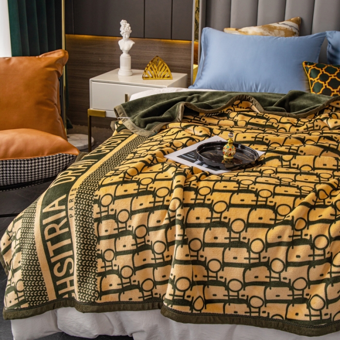 91家纺网 家纺一手货源 找家纺 卡奥 AB版云貂绒毛毯法莱绒休闲盖毯沙发毯空调毯子 迪拉绿