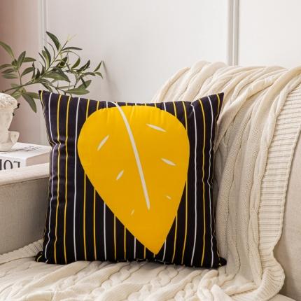 91家纺网 家纺一手货源 找家纺 橘夏纺织品 2025新款短毛绒双面印花抱枕 黄色树叶