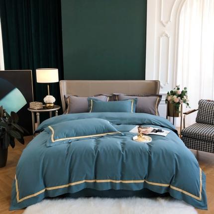 91家纺网 家纺一手货源 找家纺 初拾 2021新款100支磨毛四件套-格瑞斯 湖蓝色