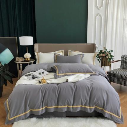 91家纺网 家纺一手货源 找家纺 初拾 2021新款100支磨毛四件套-格瑞斯 雅灰色