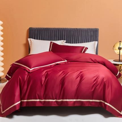 91家纺网 家纺一手货源 找家纺 （总）初拾 2022新款全棉贡缎拼接四件套棚拍图-雅