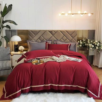 初拾 2022新款全棉贡缎拼接四件套实拍图 雅-温莎红