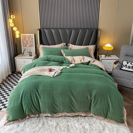 91家纺网 家纺一手货源 找家纺 (总）青竹苑 2021新款230克A类素色牛奶绒雕花四件套