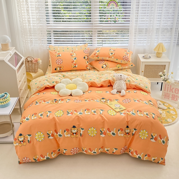 91家纺网 家纺一手货源 找家纺 曼之夏 2022新款13372全棉清新印花四件套 橙花蜜虎