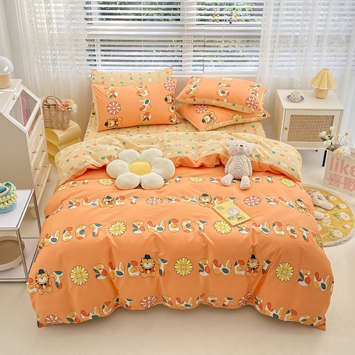 91家纺网 家纺一手货源 找家纺 曼之夏 2022新款13372全棉清新印花四件套 橙花蜜虎