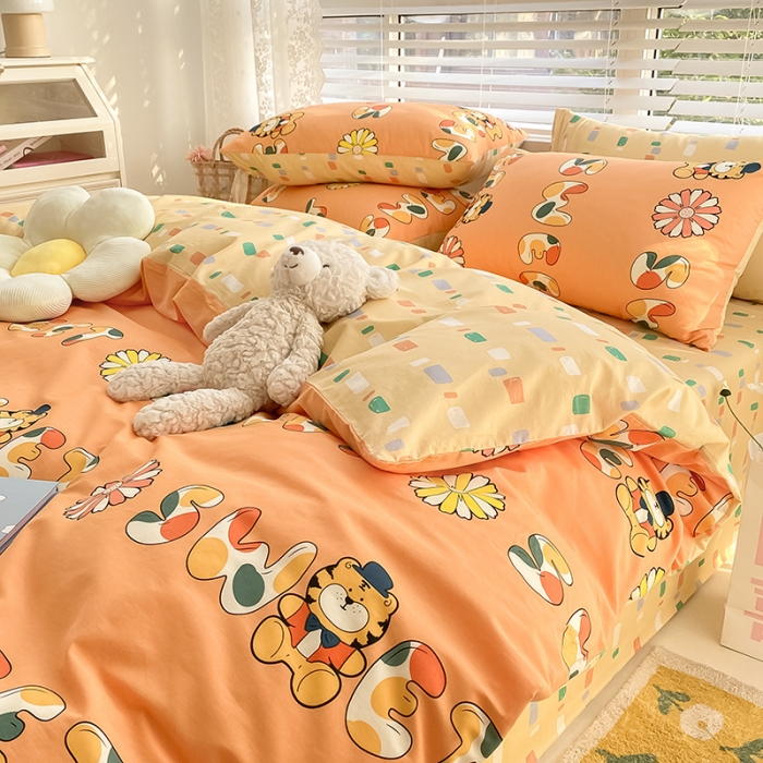 91家纺网 家纺一手货源 找家纺 曼之夏 2022新款13372全棉清新印花四件套 橙花蜜虎