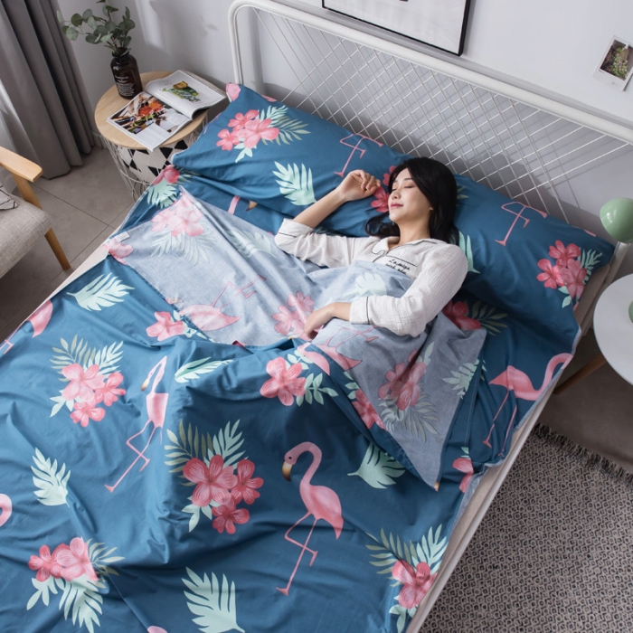 91家纺网 家纺一手货源 找家纺 怡家居  全棉隔脏睡袋印花系列 蓝火鸟