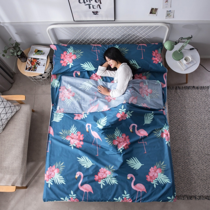 91家纺网 家纺一手货源 找家纺 怡家居  全棉隔脏睡袋印花系列 蓝火鸟