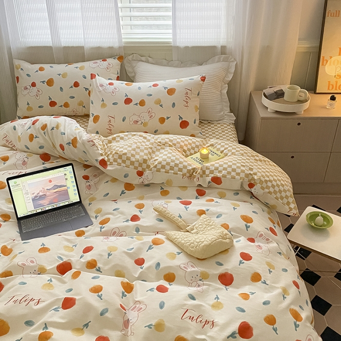 91家纺网 家纺一手货源 找家纺 雅居纺家纺 2022新款13070全棉印花四件套 很嗨兔